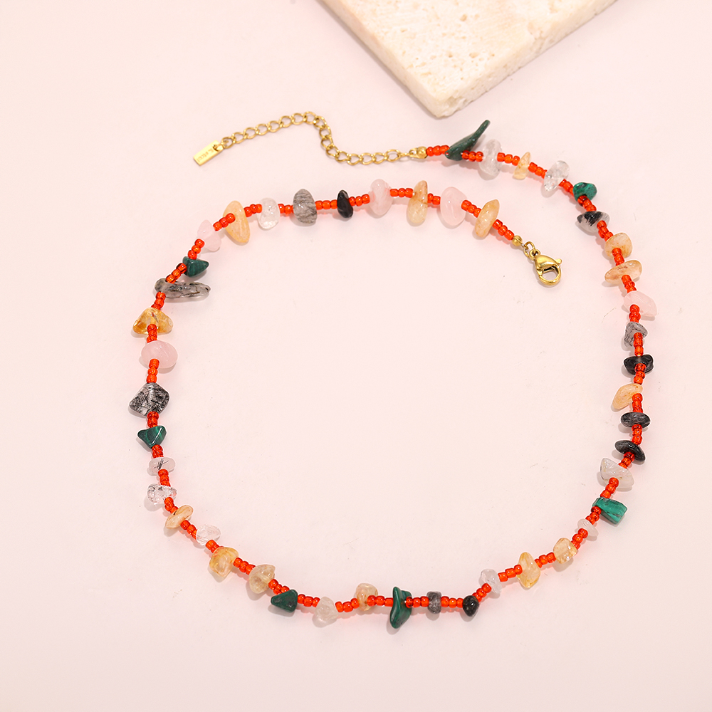 Mixed-color natural stone chips necklace, handcrafted bohemian style - Image 5