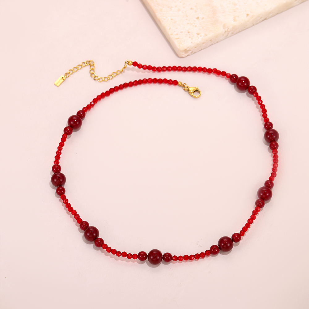 Angolan red beaded necklace, red crystal beaded chain - Image 4