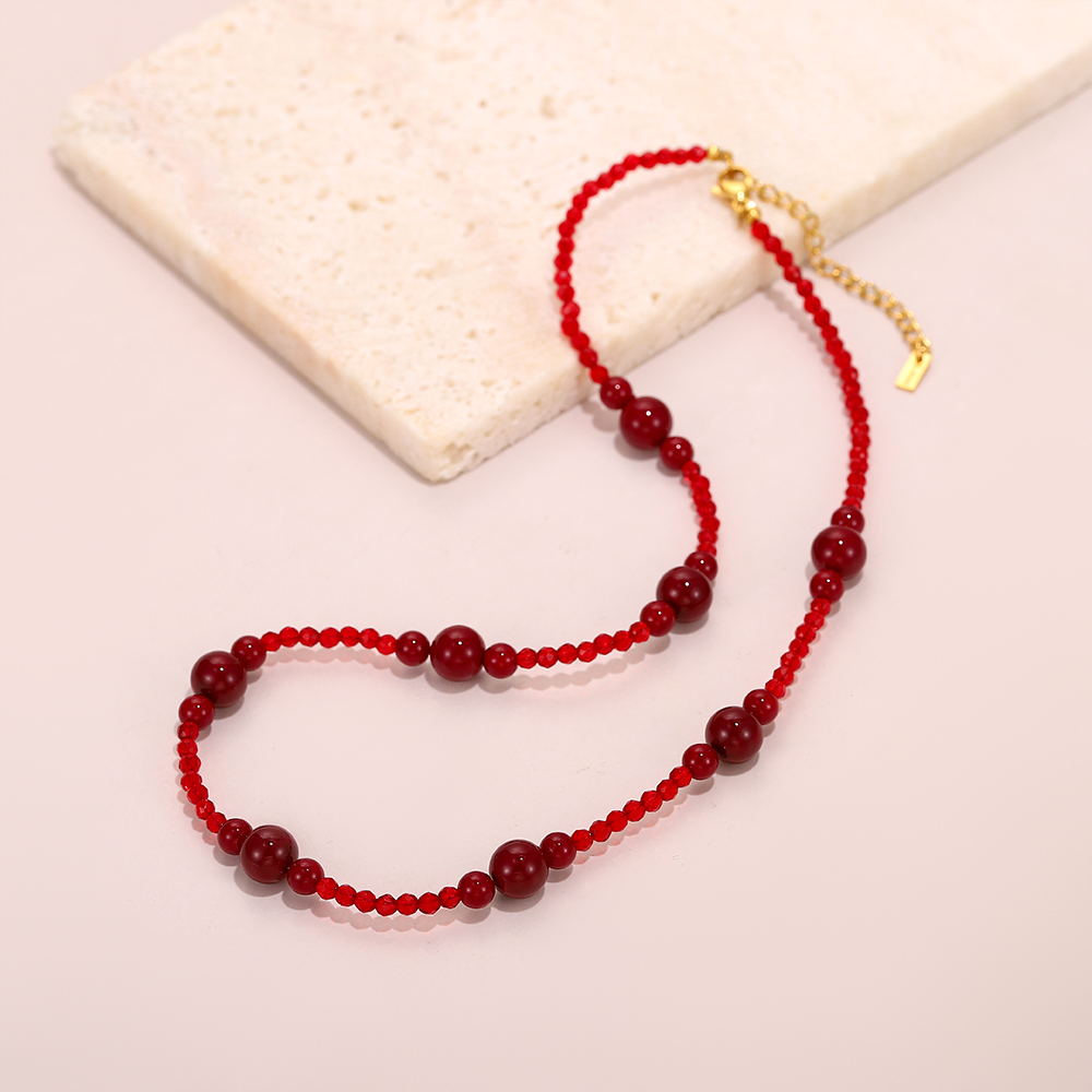 Angolan red beaded necklace, red crystal beaded chain - Image 3