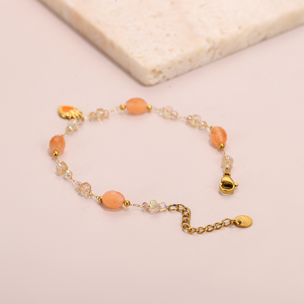 Sweet orange crystal natural stone heart pendant beaded bracelet - Image 6