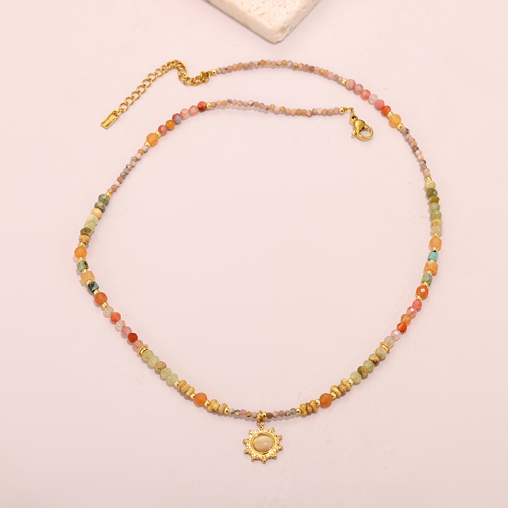 Bohemian style natural stone handmade beaded necklace, sun disc pendant necklace - Image 4