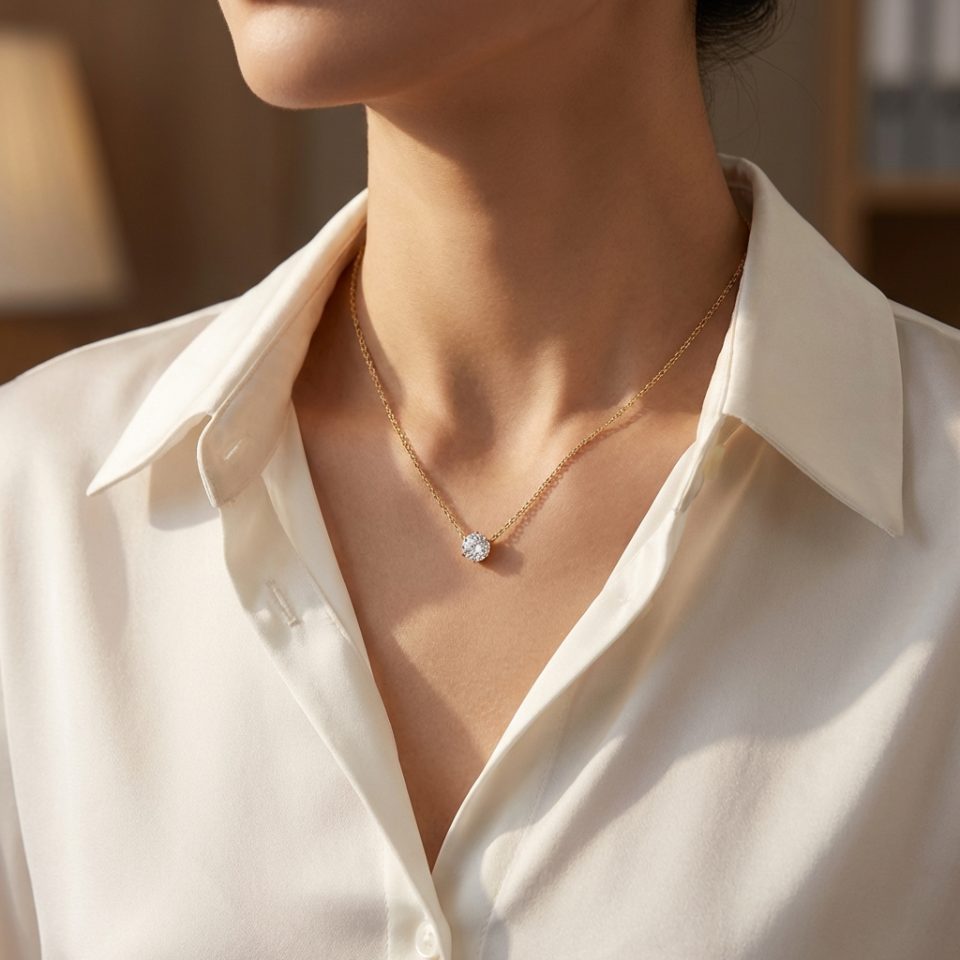 Six-pronged zircon pendant necklace