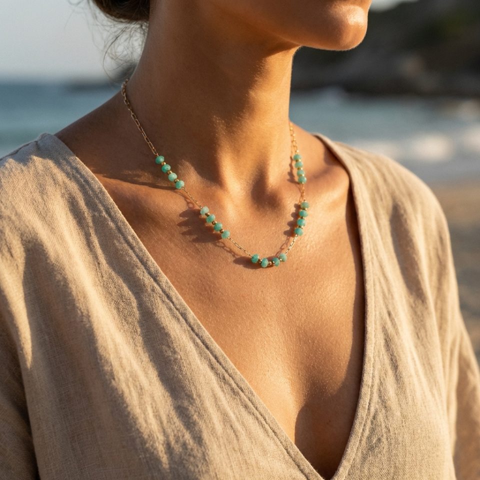 Natural amazonite crystal bead necklace, energy stone necklace