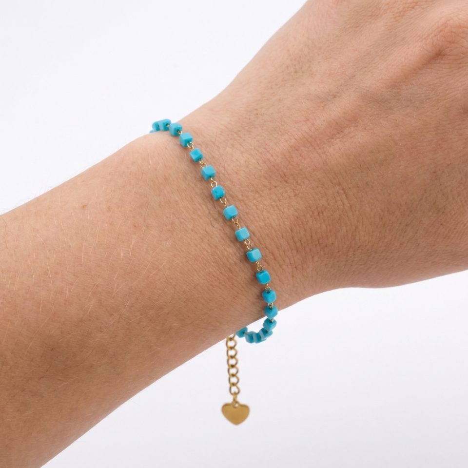 Blue natural stone perforated square beaded bracelet