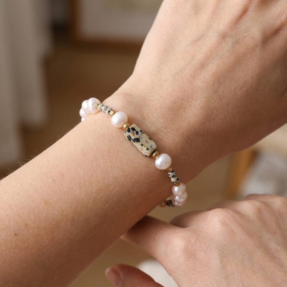 Spotted natural pearl and gemstone mixed bracelet, handmade design bracelet, energy stone crystal