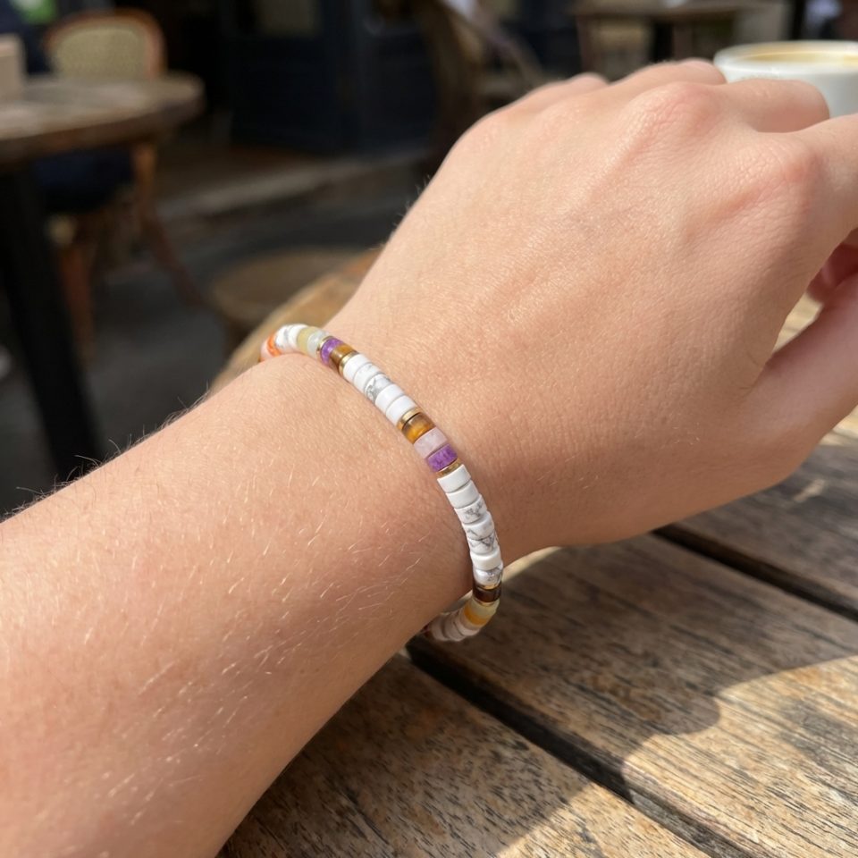 Bohemian style natural stone colored beaded bracelet