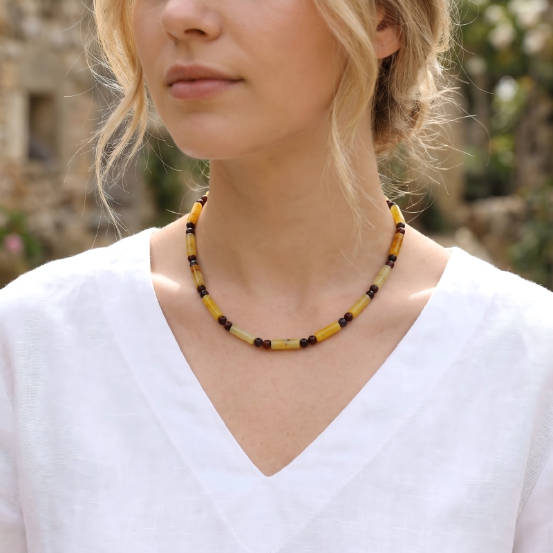 Handmade Bohemian style natural stone bead necklace