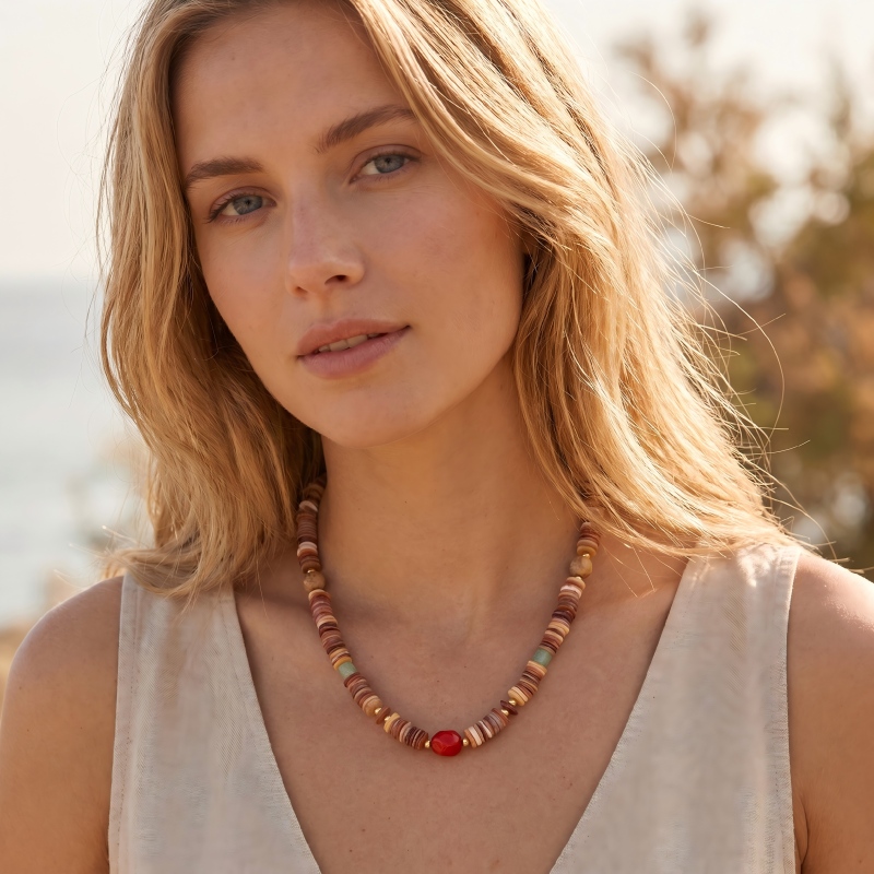 Handmade vintage Maillard natural stone bead necklace